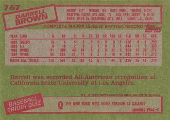 1985 Topps #767 Darrell Brown Back