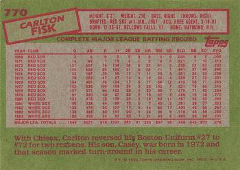 1985 Topps #770 Carlton Fisk Back