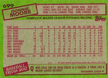 1985 Topps #699 Donnie Moore Back