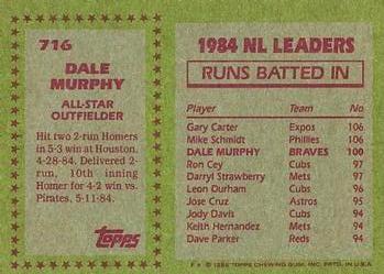1985 Topps #716 Dale Murphy Back