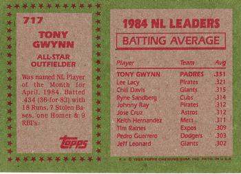 1985 Topps #717 Tony Gwynn Back