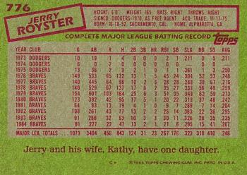 1985 Topps #776 Jerry Royster Back