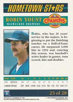 1994 Pinnacle Church's Hometown Stars #25 Robin Yount Back