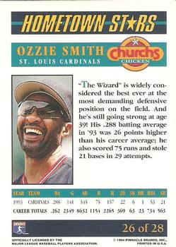 1994 Pinnacle Church's Hometown Stars #26 Ozzie Smith Back