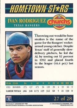 1994 Pinnacle Church's Hometown Stars #27 Ivan Rodriguez Back