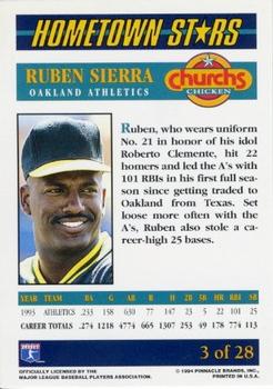 1994 Pinnacle Church's Hometown Stars - Gold #3 Ruben Sierra Back
