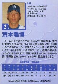 2004 BBM Chunichi Dragons #D44 Masahiro Araki Back
