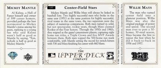 1993 Upper Deck All-Time Heroes #137 Willie Mays / Mickey Mantle Back