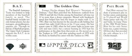 1993 Upper Deck All-Time Heroes #13 Paul Blair Back
