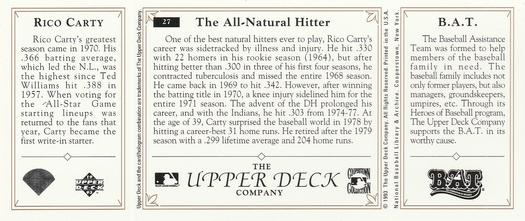 1993 Upper Deck All-Time Heroes #27 Rico Carty Back