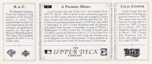 1993 Upper Deck All-Time Heroes #34 Cecil Cooper Back