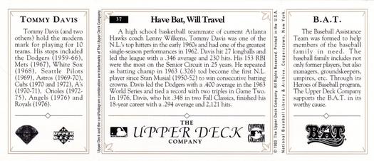 1993 Upper Deck All-Time Heroes #37 Tommy Davis Back