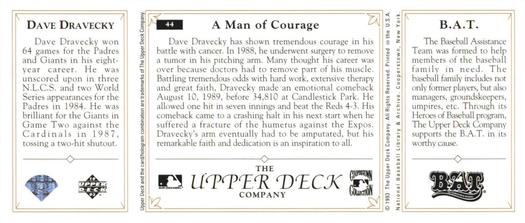 1993 Upper Deck All-Time Heroes #44 Dave Dravecky Back
