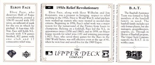1993 Upper Deck All-Time Heroes #48 Roy Face Back