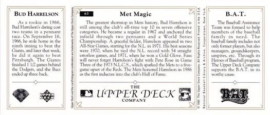 1993 Upper Deck All-Time Heroes #63 Bud Harrelson Back