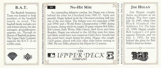 1993 Upper Deck All-Time Heroes #64 Jim Hegan Back