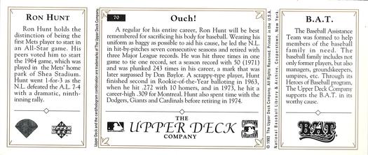 1993 Upper Deck All-Time Heroes #70 Ron Hunt Back