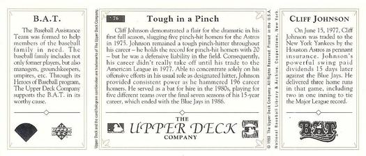 1993 Upper Deck All-Time Heroes #76 Cliff Johnson Back