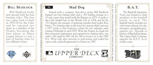 1993 Upper Deck All-Time Heroes #86 Bill Madlock Back