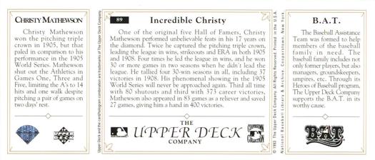 1993 Upper Deck All-Time Heroes #89 Christy Mathewson Back