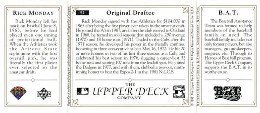 1993 Upper Deck All-Time Heroes #97 Rick Monday Back