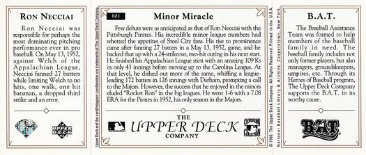 1993 Upper Deck All-Time Heroes #101 Ron Necciai Back