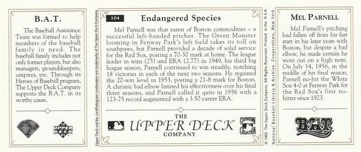 1993 Upper Deck All-Time Heroes #104 Mel Parnell Back