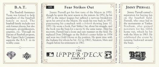 1993 Upper Deck All-Time Heroes #105 Jimmy Piersall Back