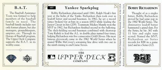 1993 Upper Deck All-Time Heroes #107 Bobby Richardson Back