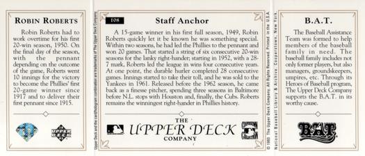 1993 Upper Deck All-Time Heroes #108 Robin Roberts Back