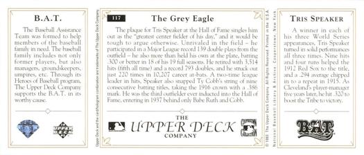 1993 Upper Deck All-Time Heroes #117 Tris Speaker Back
