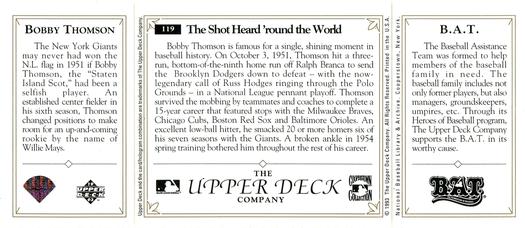1993 Upper Deck All-Time Heroes #119 Bobby Thomson Back
