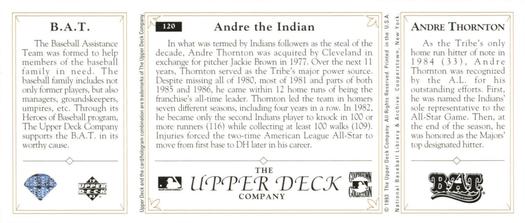 1993 Upper Deck All-Time Heroes #120 Andre Thornton Back