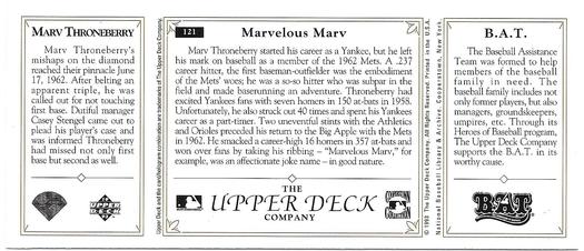 1993 Upper Deck All-Time Heroes #121 Marv Throneberry Back