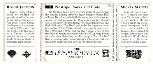 1993 Upper Deck All-Time Heroes #135 Mickey Mantle / Lou Gehrig / Reggie Jackson / Babe Ruth Back