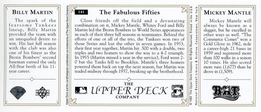 1993 Upper Deck All-Time Heroes #141 Mickey Mantle / Billy Martin / Whitey Ford Back