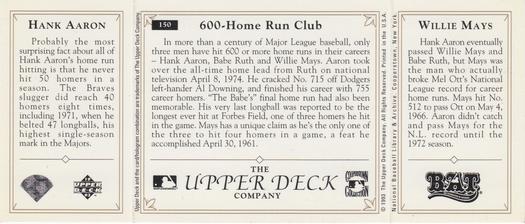 1993 Upper Deck All-Time Heroes #150 Willie Mays / Hank Aaron / Babe Ruth Back