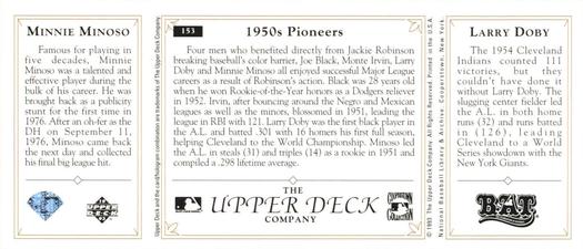 1993 Upper Deck All-Time Heroes #153 Larry Doby / Minnie Minoso / Joe Black / Monte Irvin Back