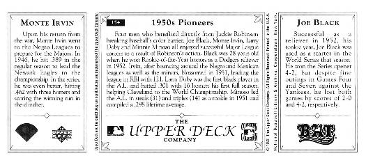 1993 Upper Deck All-Time Heroes #154 Joe Black / Monte Irvin Back