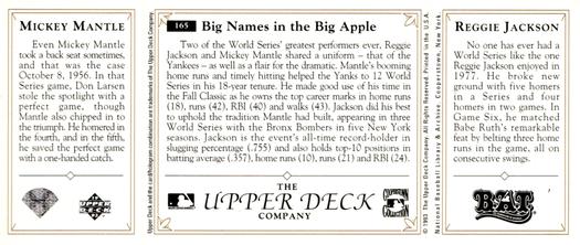 1993 Upper Deck All-Time Heroes #165 Reggie Jackson / Mickey Mantle Back