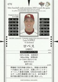 2005 BBM Touch The Game #070 Luis Lopez Back