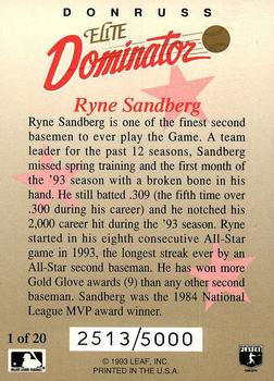 1993 Donruss - Elite Dominators #1 Ryne Sandberg Back
