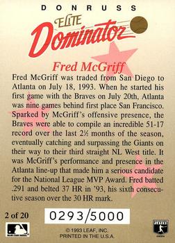 1993 Donruss - Elite Dominators #2 Fred McGriff Back