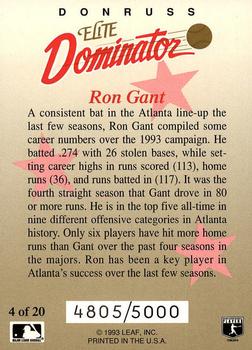 1993 Donruss - Elite Dominators #4 Ron Gant Back