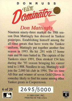 1993 Donruss - Elite Dominators #6 Don Mattingly Back