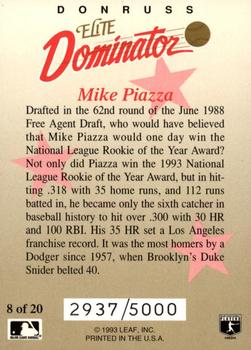 1993 Donruss - Elite Dominators #8 Mike Piazza Back