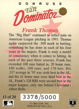 1993 Donruss - Elite Dominators #13 Frank Thomas Back