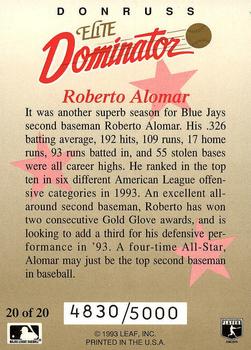 1993 Donruss - Elite Dominators #20 Roberto Alomar Back
