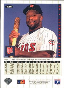 1994 Collector's Choice - Silver Signature #425 Kirby Puckett Back