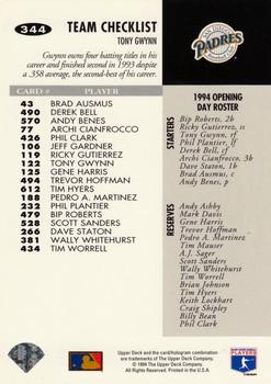1994 Collector's Choice - Silver Signature #344 Tony Gwynn Back